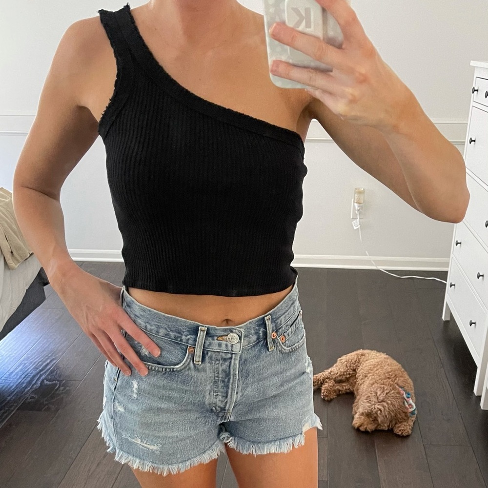 Urban Outfitters One Shoulder Black Crop Top